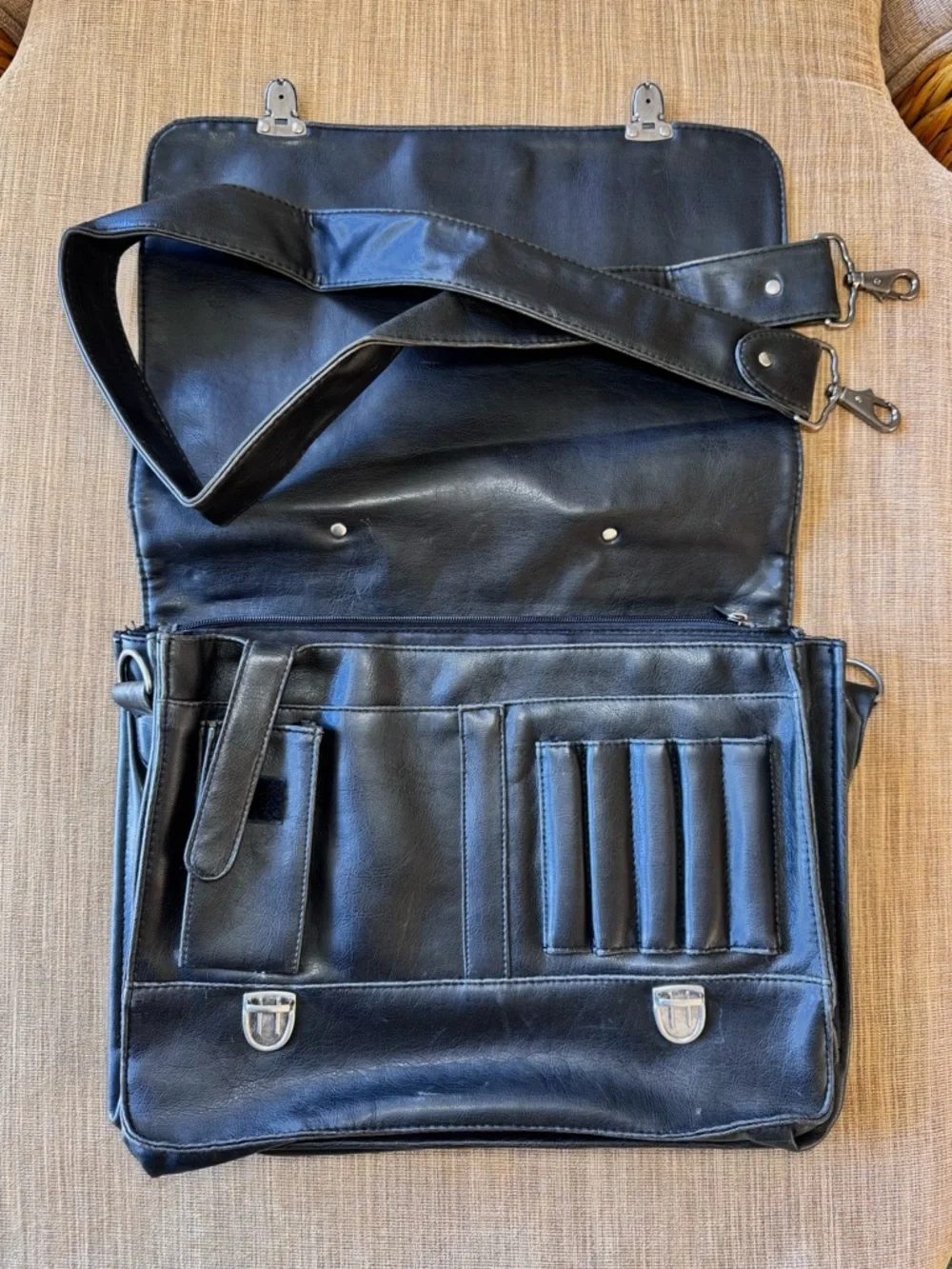 Vintage Rusty Black Leather Messenger Bag Briefcase